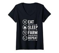 Womens Eat Sleep Farm Repeat Funny Farmer Gardening Men Women V-Neck T-Shirt