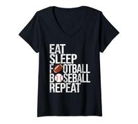 Womens Eat Sleep Football Baseball Repeat Funny Ball V-Neck T-Shirt