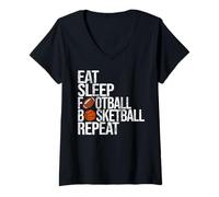 Womens Eat Sleep Football Basketball Repeat Funny Ball V-Neck T-Shirt