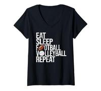 Womens Eat Sleep Football Volleyball Repeat Funny Sport Game Day V-Neck T-Shirt