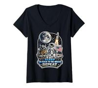 Women's Eat Sleep Go Back to The Moon Repeat V-Neck T-Shirt