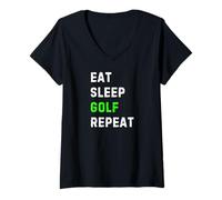 Womens Eat Sleep Golf Repeat Cool Funny Golfing V-Neck T-Shirt
