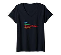 Women's Eat Sleep Graphic Design Repeat Graphic Designers & Students V-Neck T-Shirt