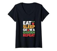 Womens Eat Sleep Grow a Garden Repeat Design V-Neck T-Shirt