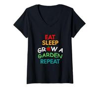 Womens Eat Sleep Grow a Garden Repeat Gardening Lovers V-Neck T-Shirt