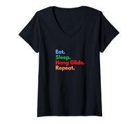 Women's Eat Sleep Hang Glide Repeat for Hang Gliders & Lovers V-Neck T-Shirt