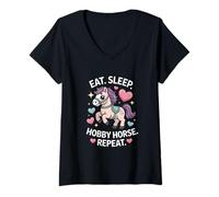 Women's Eat Sleep Hobby Horse Repeat Cute Pony Rider V-Neck T-Shirt