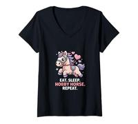 Women's Eat Sleep Hobby Horse Repeat Cute Pony Rider V-Neck T-Shirt