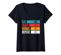 Women's Eat Sleep Kernel Repeat Linux Coder Git Open Source Hacker V-Neck T-Shirt