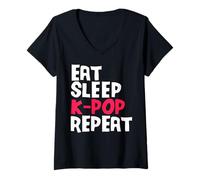 Womens Eat Sleep Kpop Repeat Korean Music Fan Fandom Life V-Neck T-Shirt
