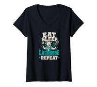 Women's Eat Sleep Lacrosse Repeat Goat 1 Field Legend V-Neck T-Shirt