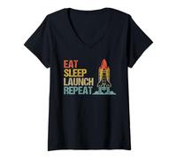 Women's Eat Sleep Launch Repeat Rocket Science Aerospace Engineering V-Neck T-Shirt