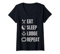 Women's Eat Sleep Lodge Repeat Funny Freemason V-Neck T-Shirt