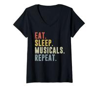 Womens Eat Sleep Musicals Repeat Funny Musical Theatre Lover V-Neck T-Shirt