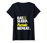 Womens Eat Sleep Musicals Repeat Musical Lover Fun V-Neck T-Shirt