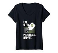 Womens Eat Sleep Pickleball Repeat Fun Slogan V-Neck T-Shirt