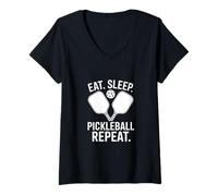 Womens Eat Sleep Pickleball Repeat Fun Slogan V-Neck T-Shirt