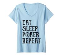 Womens Eat Sleep Poker Repeat Vintage Chip Design Card Game Style V-Neck T-Shirt