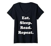 Womens Eat Sleep Read Repeat Book Enthusiast V-Neck T-Shirt