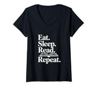 Women's Eat Sleep Read Repeat Book Lover for Bibliophiles V-Neck T-Shirt