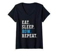 Womens Eat Sleep Row Repeat Rowing Club Kayaking Canoe Water Sport V-Neck T-Shirt