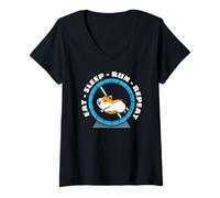 Women's Eat Sleep Run Repeat Hamster Running Wheel V-Neck T-Shirt
