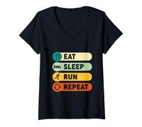 Women's Eat Sleep Run Repeat Running Runner Boys Men V-Neck T-Shirt