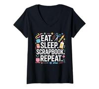 Womens Eat Sleep Scrapbook Repeat Funny Craft Gifts for Girls Women V-Neck T-Shirt