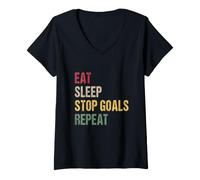 Women's Eat Sleep Stop Goals Repeat Goal Keeper V-Neck T-Shirt
