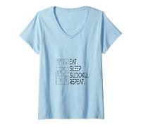 Women's Eat Sleep Sudoku Repeat Puzzle Logic Brain Sports Puzzles V-Neck T-Shirt