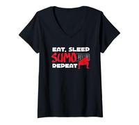 Women's Eat Sleep Sumo Repeat Japanese Sumo Wrestling Sumo Wrestler V-Neck T-Shirt