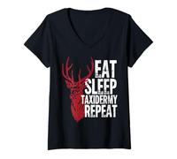 Women's Eat Sleep Taxidermy Repeat Vintage Deer V-Neck T-Shirt