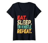 Women's Eat Sleep Tin Whistle Repeat Celtic Folk Instrument Tee V-Neck T-Shirt