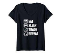 Women's Eat Sleep Trade Repeat Stock Trading Day Trader V-Neck T-Shirt