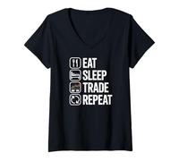 Women's Eat Sleep Trade Repeat Stock Trading Day Trader V-Neck T-Shirt