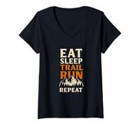 Womens Eat Sleep Trail Run Repeat Mountains V-Neck T-Shirt