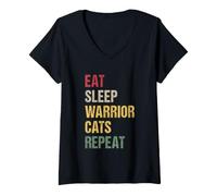 Women's Eat Sleep Warrior Cats Repeat V-Neck T-Shirt