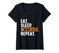 Womens Eat Sleep Wrestle Repeat Boys Wrestling Shirt V-Neck T-Shirt