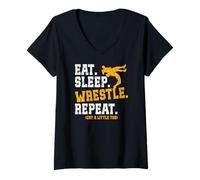 Womens Eat Sleep Wrestle Repeat (Cry a Little Too) V-Neck T-Shirt