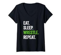 Womens Eat Sleep Wrestle Repeat V-Neck T-Shirt