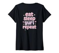 Womens Eat Sleep Yuri Repeat Japanese Girl's Love Manga Yaoi V-Neck T-Shirt