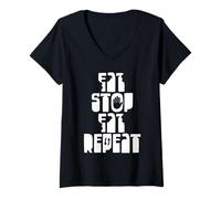 Women's Eat - Stop - Eat - Repeat V-Neck T-Shirt