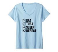 Women's Eat Tuba Sleep Repeat Simple Basic Icons V-Neck T-Shirt