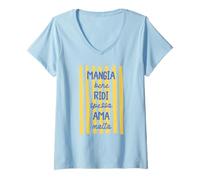 Womens Eat Well Laugh Often Love Much Mangia Bene Ridi AMA Italian V-Neck T-Shirt
