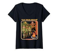 Womens Eat Your Greens Bigfoot Sasquatch Retro Funny Adult Humor V-Neck T-Shirt