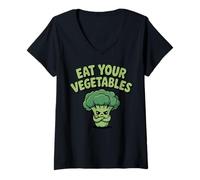 Women's Eat Your Vegetables Vegan Vegetarian Funny Broccoli Diet V-Neck T-Shirt
