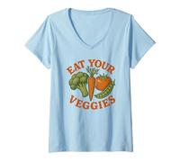 Womens Eat Your Veggies Retro Garden Design - Plant Based Vegan V-Neck T-Shirt