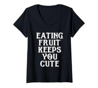 Women's Eating Fruit Keeps You Cute Funny Vegan Protein Vegetarian V-Neck T-Shirt