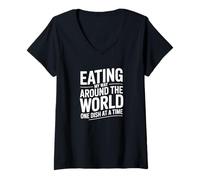 Womens Eating My Way Around The World, Food Travel Lover V-Neck T-Shirt