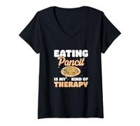 Womens Eating Pancit Is My Kind Of Therapy Funny Pancit Dish Lovers V-Neck T-Shirt